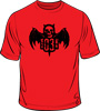 1031 'classic bat' tee - black print with red tee- large