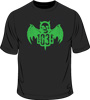 1031 'classic bat' tee - green print / black tee- Large