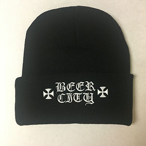 Beer City 'Iron Cross' embroidered cuff beanie - black