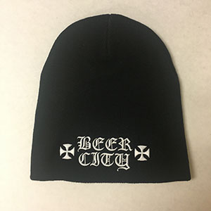 Beer City 'Iron Cross' embroidered skull cap beanie - black