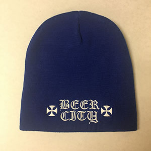 Beer City 'Iron Cross' embroidered skull cap beanie - royal