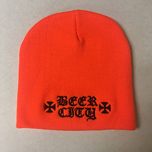 Beer City 'Iron Cross' embroidered skull cap beanie - orange