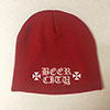 Beer City 'Iron Cross' embroidered skull cap beanie - red